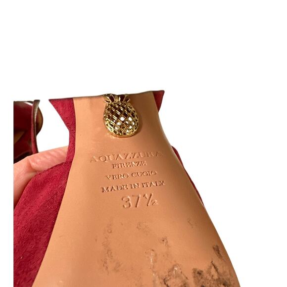 Aquazzura Mira Red Suede Platform Heels IT 37.5 US 7.5 Block Slingback Sandals - Picture 9 of 15